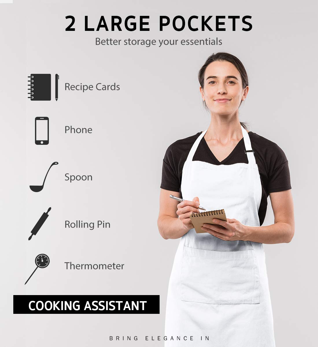 Syntus 4 Pack Adjustable Bib Apron Waterdrop Resistant with 2 Pockets Cooking Kitchen Aprons for Women Men Chef, White