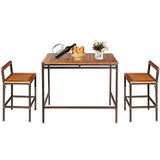Tangkula 3 Pieces Patio Bar Table Set, Outdoor Rattan Bistro Set with Acacia Wood Top, Wood Table Set with 2 Bar Chairs for Dining Room, Backyard, Patio and Balcony Tangkula
