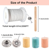 【200 Feet】Candle Wick Roll with 125 Pcs Metal Candle Wick Sustainer Tabs, 80Pcs Candle Wick Stickers and 5Pcs Wooden Candle Wick Centering Device, 61m Natural Cotton Candle Wicks for Candle Making Kit YinEpand