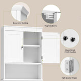 Gizoon Over The Toilet Storage Cabinet with Adjustable Shelf and Double Doors, Bathroom Space Saver Organizer Above Toilet with Open Shelf, Taller Wooden Free Standing Toilet Rack -White Gizoon