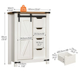 HOOBRO Bathroom Storage Cabinet, Farmhouse Kitchen Pantry Cabinet with Sliding Barn Door, Adjustable Shelf and 4 Drawers, Large Capacity, 11.8" D x 23.6" W x 31.9" H, Easy Assembly, White and Walnut HOOBRO