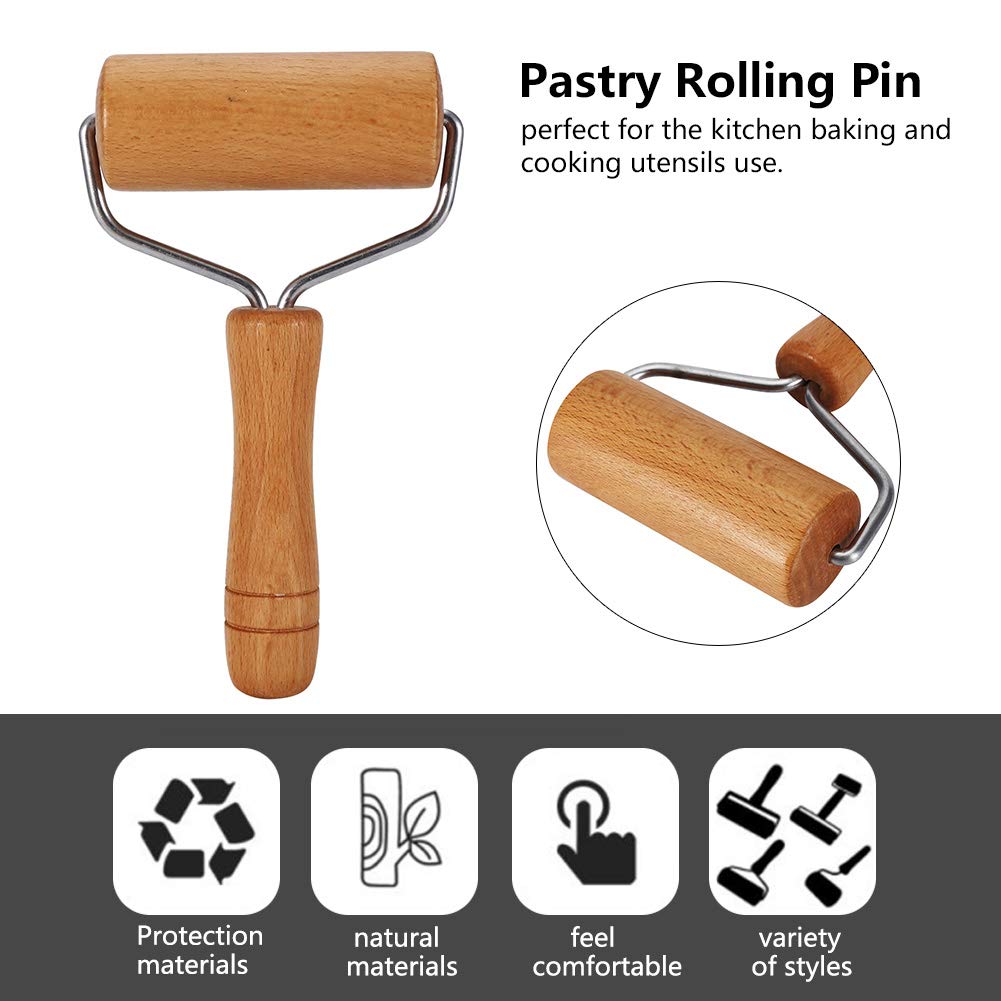 Watris Veiyi Small Rolling Pin, Wooden Dough Roller, Non-Stick Pizza Roller, Dough Baker Roller Set for Home Kitchen Baking Cooking(9.5cm/3.74in) Watris Veiyi
