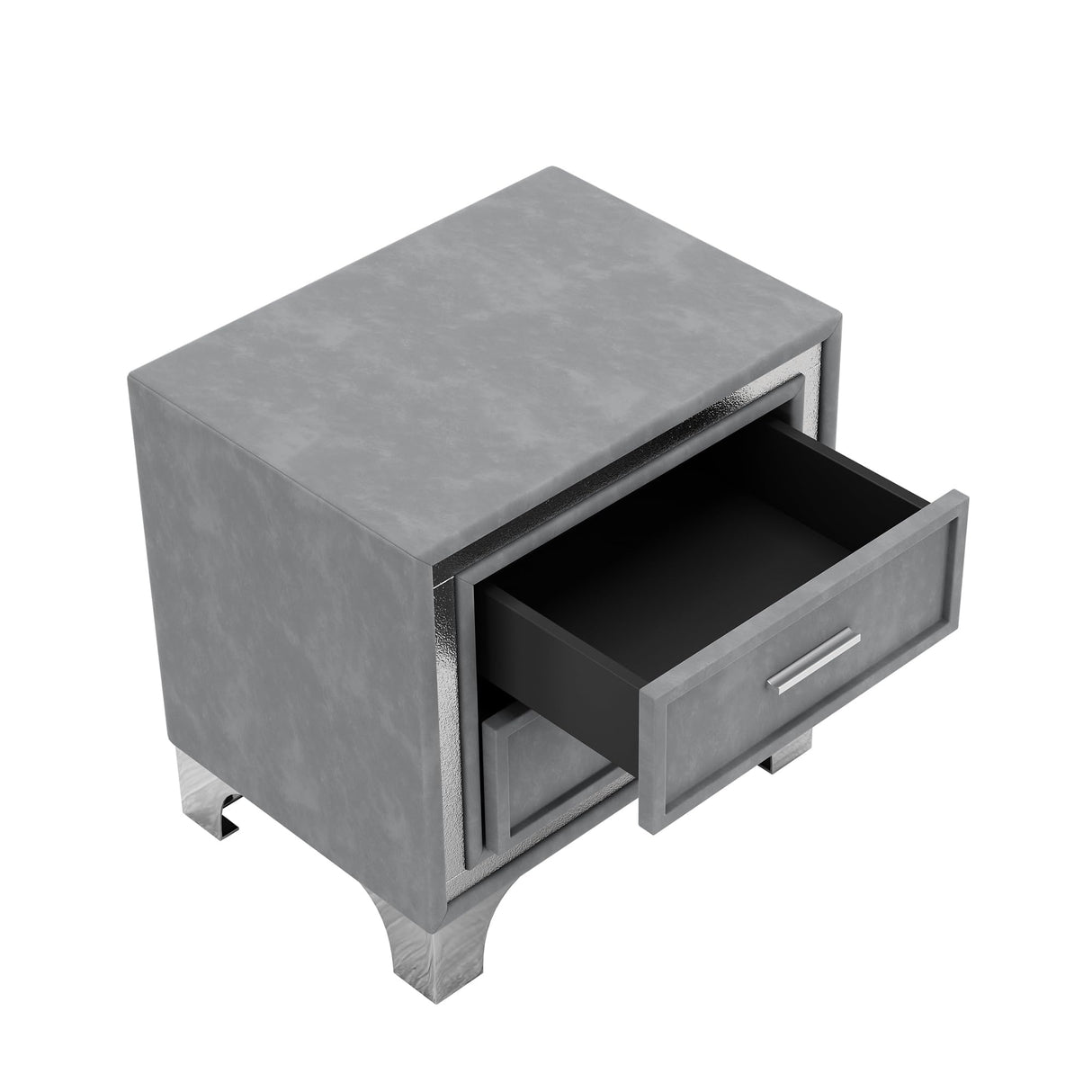 Elegant LED Velvet Platform Bed Frame with Tufted Headboard and Nightstands - 3-Piece Bedroom Set in Grey Merax