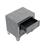 Elegant LED Velvet Platform Bed Frame with Tufted Headboard and Nightstands - 3-Piece Bedroom Set in Grey Merax