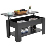 Ruesleag Lift Top Coffee Table w/Hidden Compartment and Storage Shelf,Retro Wooden Lift Tabletop Dining Table Multifunctional Wooden Working Table for Living Room Office Reception Room,39.4in L,Black Ruesleag