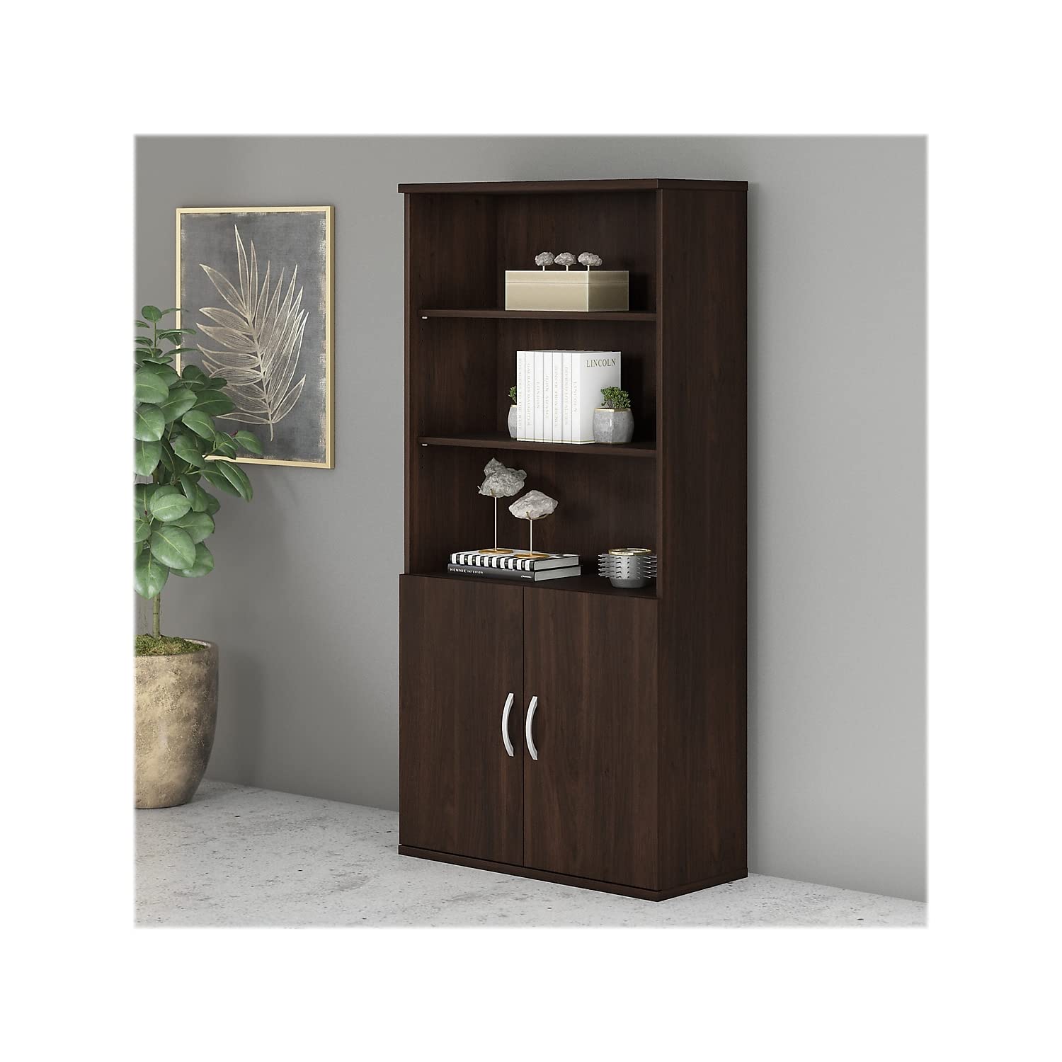 Bush Business Furniture Studio C Modern 5 Shelf Bookcase in Black Walnut - WoodArtSupply