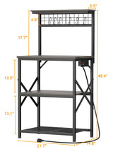 Furologee 4-Tier Kitchen Bakers Rack with Power Outlet & Storage – Black Oak Microwave Stand with S Hooks Furologee