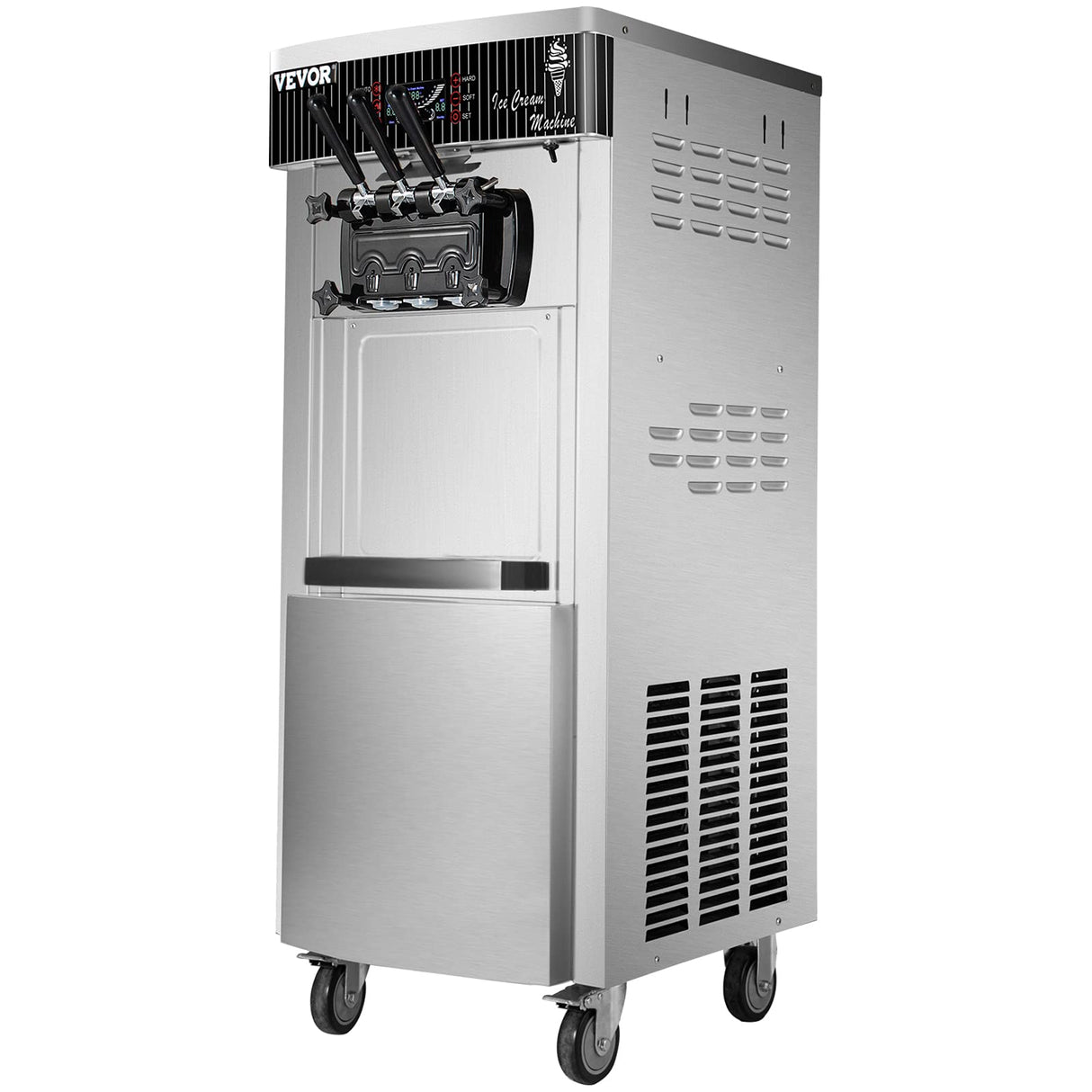 VEVOR Commercial Soft Ice Cream Machine, 2200W Serve Yogurt Maker, 3 Flavors Ice Cream Maker, 5.3 to 7.4 Gallons per Hour Auto Clean LCD Panel for Restaurants Snack Bars, Stainless Steel VEVOR