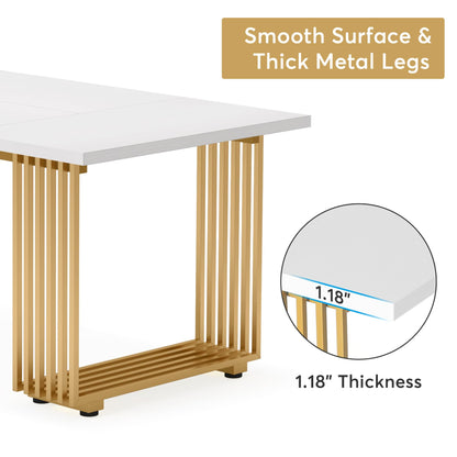 Tribesigns 70.9" Modern Office Desk, Wooden Computer Desk, White Executive Desk with Gold Metal Legs, Large Workstation for Home Office, Study Writing Desk, Small Conference Table for Meeting - WoodArtSupply