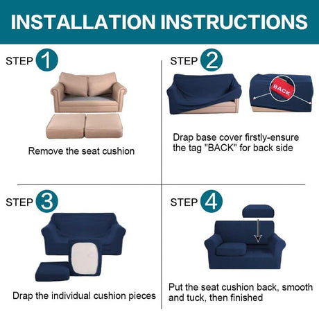 Turquoize 3 Piece Sofa Covers for 2 Cushion Couch Sofa Slipcover Soft Couch Cover for Dogs-Washable Sofa Furniture Covers with 2 Individual Cushion Covers, Thick Jacquard Fabric (Loveseat, Navy) Turquoize