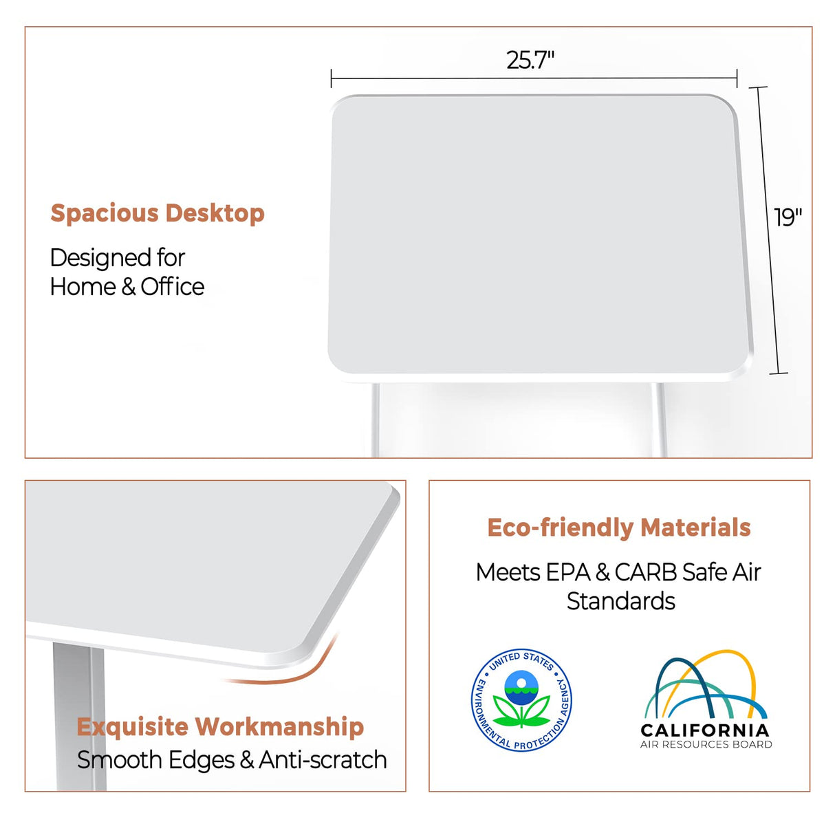 DUMOS Small Standing Desk Mobile Portable Rolling Laptop Desk on Wheels, Adjustable Height Table for Home Office, 19 Inch, Mroden White DUMOS