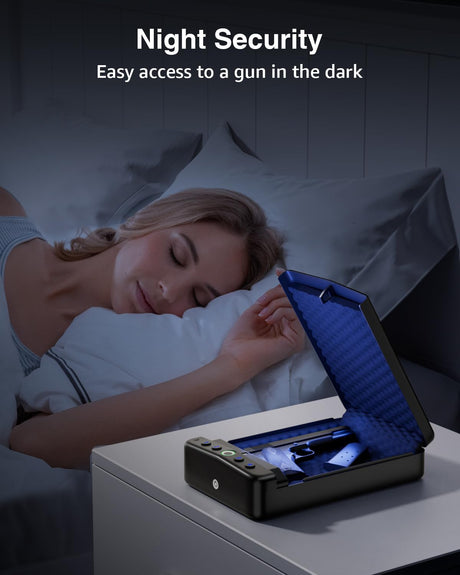 MOLICAR Car Gun Safe, Small Biometric Gun Safe for Handgun, Portable Fingerprint Quick Access Pistol Safe for Nightstand Bedside MOLICAR