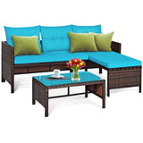 Tangkula Patio Corner Sofa Set 3 Piece, Outdoor Rattan Sofa Set, Includes Lounge Chaise, Loveseat & Coffee Table, Patio Garden Poolside Lawn Backyard Furniture Tangkula