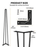 Table Legs 28 Inch, Hairpin Legs 28 Inch, Desk Legs for Furniture with Rubber Floor Protectors, Industrial Style for Coffee Table, Side Table, Dining Table, Bench, 4PCS Black TITECK