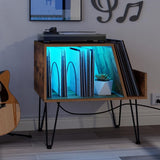 Tohomeor Vinyl Record Player Stand with LED Light Charging Station USB Port Turntable Stand LPs Album Storage Cabinet Wooden Sofa End Table Nightstand for Bedroom Living Room Office Tohomeor