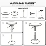 MoNiBloom Pub Round Table White Wood Texture Top with Metal Base and with Adjustable Height, 23.5" Diameter Modern Cocktail Bistro Table for Dining Bistro Cafe Home Bar (White) MoNiBloom