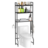 NOVIMANGO Over The Toilet Storage 3 Tier Over Toilet Bathroom Organizer Wooden Bathroom Space Saver Freestanding Above Toilet Stand with 4 Hooks Black Over The Toilet Rack for Restroom, Laundry NOVIMANGO