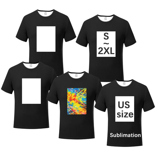 ORJ 5 PCS Adult Sublimation Blank T Shirt Unisex Polyester Shirts Crew Neck Short Sleeve for Sublimation Black T Shirt