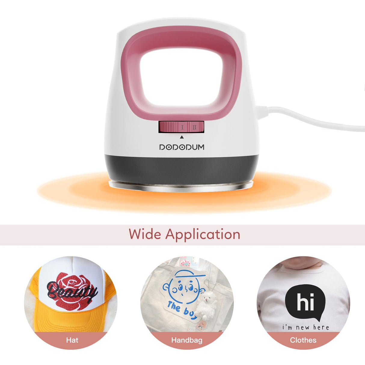 DODODUM Heat Press Small Heat Press Machine for T Shirts Shoes Hats Small HTV Iron-on Vinyl Projects Easy to Use Portable Iron Press for Heating Transfer Pink dododum