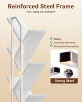 Casaottima White Tree Bookshelf with LED Light Strip — 6-Tier Small Floor Standing Bookcase, Narrow Steel & Wood Book Organizer Shelf with Cabinet, Home Decor for Living Room/Bedroom/Home Office Casaottima