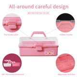TERGOO 12in Three-Layer Multipurpose Storage Box, Folding Tool Box/Art & Crafts Case/Sewing Supplies Organizer/Medicine Box/Family First Aid Box with 2 Trays (Pink) TERGOO