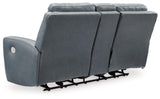 Signature Design by Ashley Mindanao Modern Leather Match Upholstered Power Reclining Loveseat with Console, USB Ports and Cup Holders, Gray Signature Design by Ashley