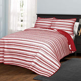 Lush Decor Star Quilt - Reversible 2 Piece Pattern Striped Bedding Set with Pillow Sham - Twin - Red Lush Decor