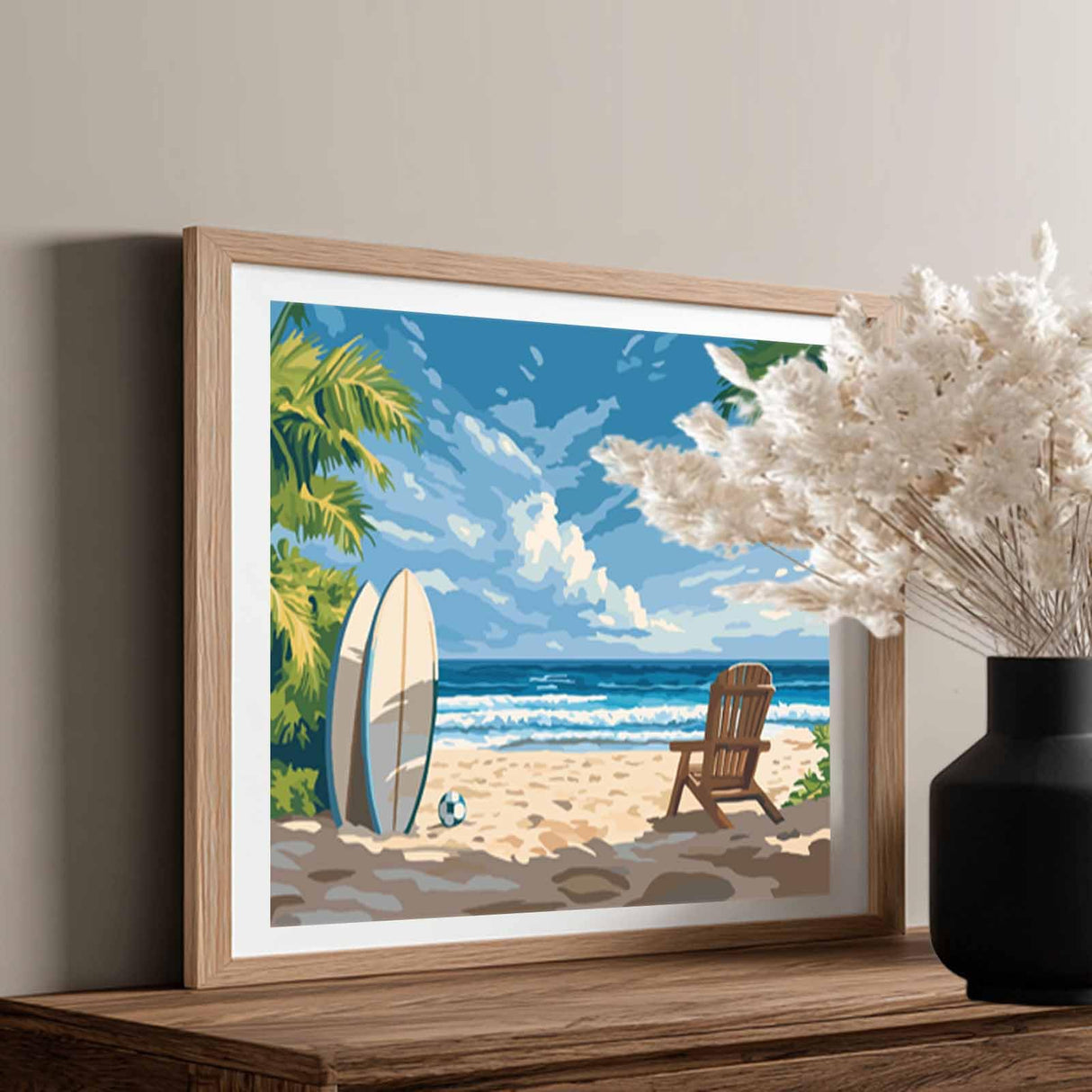 Summer Beach Scene Paint by Number, Surfboards Paint by Numbers Kits for Adults, Beach Chair Poster Wall Art, Seascape DIY Acrylic Painting, Blue Ocean Home Wall Decor(16x20inch, No Frame) zouewit