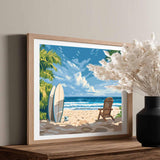 Summer Beach Scene Paint by Number, Surfboards Paint by Numbers Kits for Adults, Beach Chair Poster Wall Art, Seascape DIY Acrylic Painting, Blue Ocean Home Wall Decor(16x20inch, No Frame) zouewit