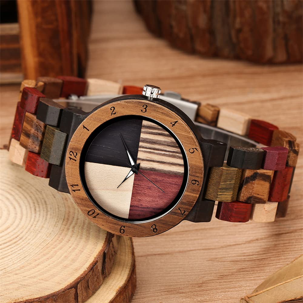 Tiong Ladies Plaid Wood Design Watch Lightweight Wooden Watches with Adjustable Strap and Stainless Steel Buckle Quartz Watches for Women Tiong