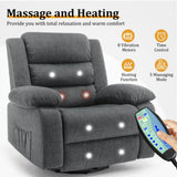Korser Recliner Chair, Wide Rocker Chair, Rocking Chair with Massage and Heat,360°Swivel Nursery Rocking Chairs, Oversized Recliner for Adults, Cashmere Reclining Sofa for Living Room, Grey Korser