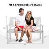 VINGLI 50" Outdoor Bench Patio Bench, Wood Front Porch Garden Bench for Yard Patio Park Outside, All Weather 800lb Capacity(White) VINGLI