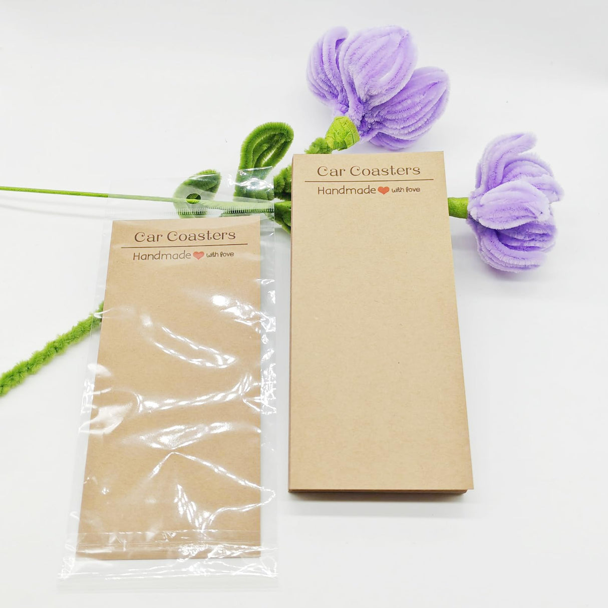 NANSHINE Car Coaster Packaging for Selling,100Pcs Car Coasters Cards with 100Pcs Self-Seal Bags 108Pcs Thank You Stickers,Car Coasters Cards for Selling, Coasters Display Cards (Brown) NANSHINE