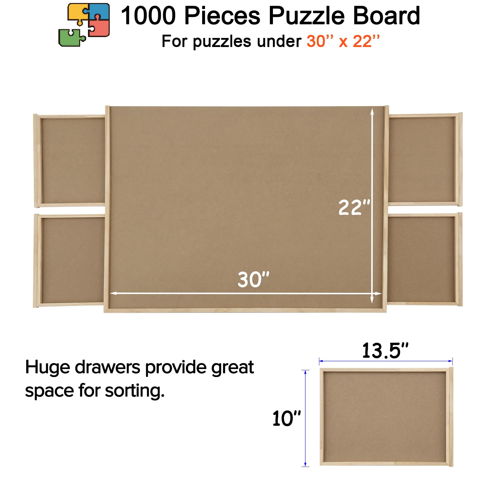 YISHAN Wooden Jigsaw Puzzle Board Table for 1000 Pieces with Drawers and Cover, Puzzle Easel, Portable Puzzle Plateau for Adults and Children - WoodArtSupply