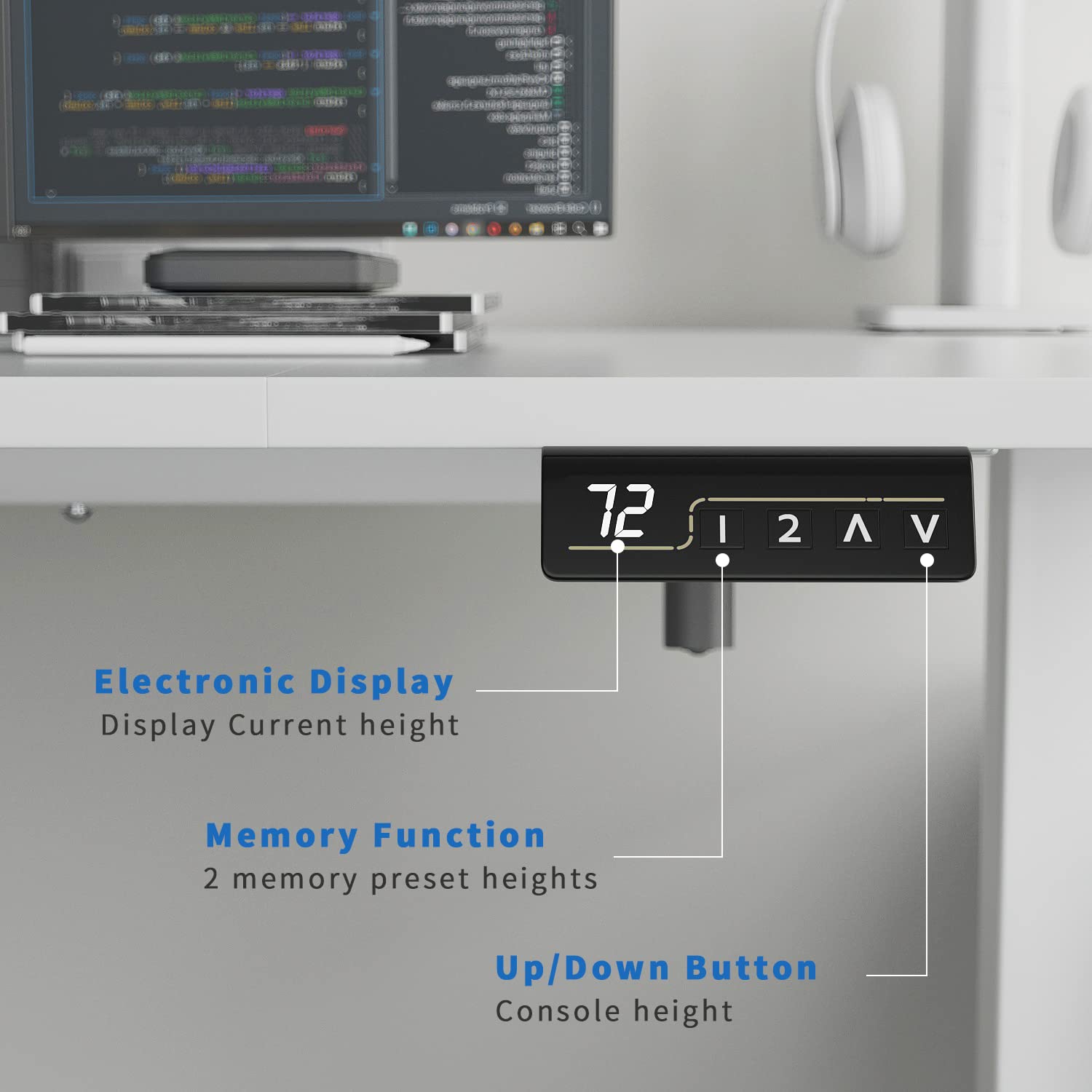 YESHOMY Height Adjustable Electric Standing Desk 63 inch Computer Table, Home Office Workstation, 63in, White Leg/White Top - WoodArtSupply