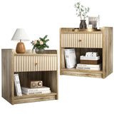 Nidouillet Nightstands Set of 2, Bedside Tables with Drawer, Night Stand Bed Side End Table with Open Storage for Farmhouse Bedroom Living Room Small Space Nidouillet