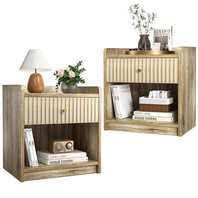 Nidouillet Nightstands Set of 2, Bedside Tables with Drawer, Night Stand Bed Side End Table with Open Storage for Farmhouse Bedroom Living Room Small Space