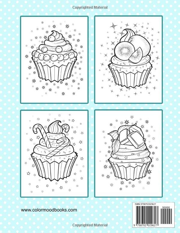 Sweet Cupcakes Coloring Book: Coloring Book With 50 Unique Cupcakes Illustrations for Kids and Adults WoodArtSupply