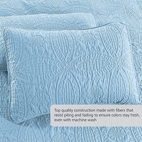 Quilt Set King/Cal King/California King Size Sky Blue - Oversized Bedspread - Soft Microfiber Lightweight Coverlet for All Season - 3 Piece Includes 1 Quilt and 2 Shams, Geometric Pattern Pure Bedding