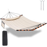 TegerDeger 12FT 2 Person Hammock Large Hammock 450LB Capacity with V Shaped Hardwood Spreader Bar & Nylon Rope for Outside, Patio, Garden, Backyard, Beach, Poolside - Beige TEGERDEGER