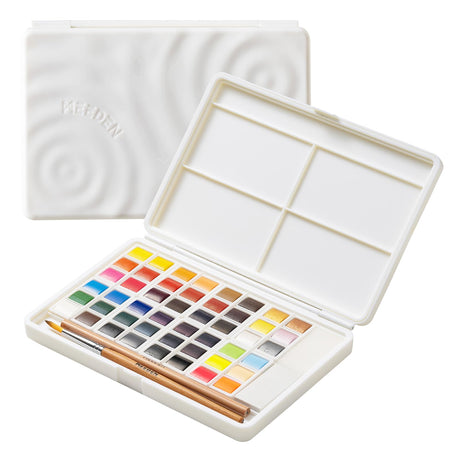MEEDEN Watercolor Paint Set 48 Colors in Portable Box, Paint Kit with Brush, Palette, Art Supplies, Customizable Color Blocks, Bright Watercolors Travel Set for Adult Teens Beginner Amateur Artists MEEDEN