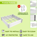 Kdgarden Raised Garden Bed Kit 4'x4' Outdoor Above Ground Planter Box for Growing Vegetables Flowers Herbs, DIY Gardening, Whelping Pen and More, Screwless White Vinyl Garden Bed with Grid Kdgarden