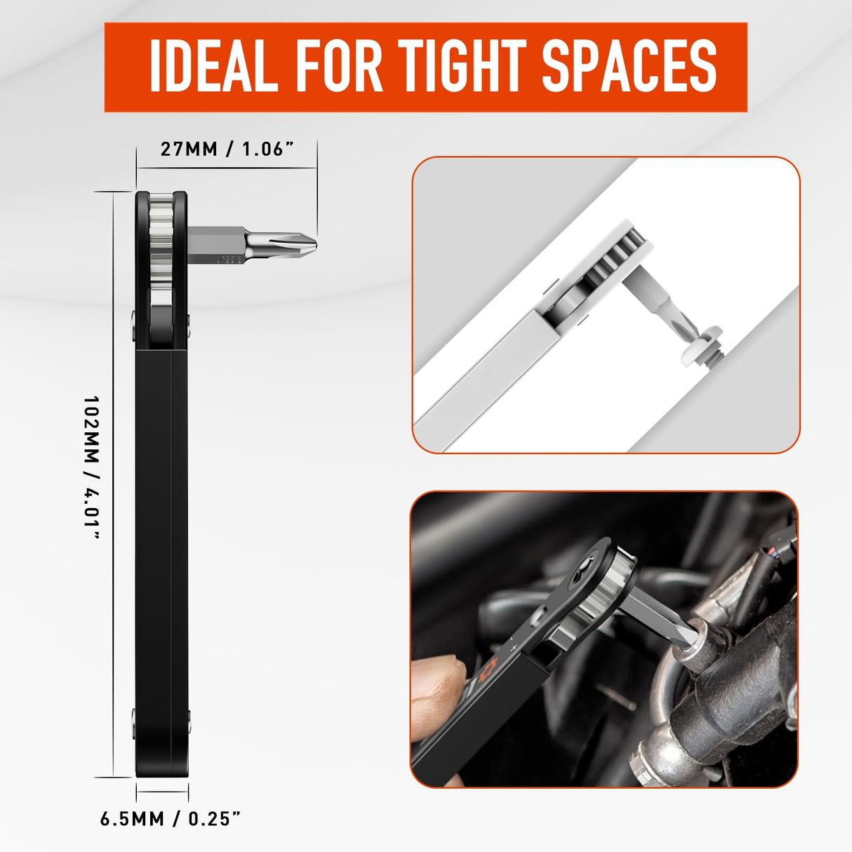 ZOOI Stocking Stuffers for Adults Men, Christmas Gifts for Men Ratcheting Pocket Screwdriver, Mens Gifts for Dad 90 Degree Right Ratchet Screwdriver, Dad Gifts for Him, White Elephant Gifts for Adults ZOOI