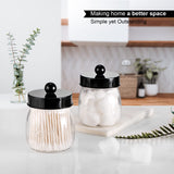Farmhouse Decor Apothecary Jar Set,Mason Jar Bathroom Vanity Storage Organizer Canister - Qtip Holder Plastic Acrylic Jar for Cotton Swabs,Cotton Pads,Floss Picks,Paper Clips,Hair Clips(2 Pack,Black) SheeChung