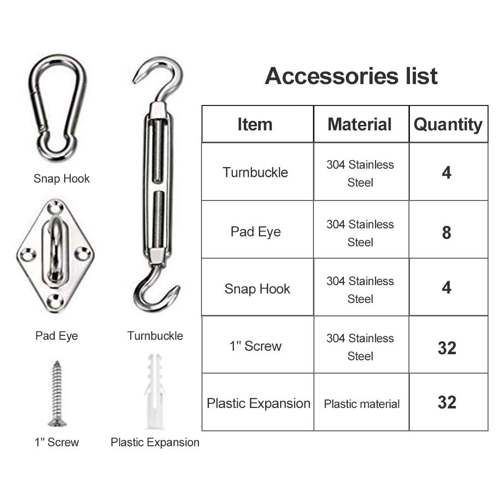 YOFIT Shade Sail Hardware Kit 6 inch for Triangle Rectangle Sun Shade Sail Installation, 304 Grade Stainless for Garden Outdoors, 80 Pcs - WoodArtSupply