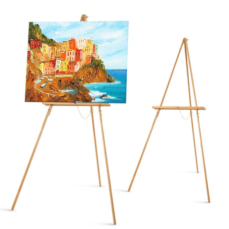 Falling in Art 65" A-Frame Tripod Easel Stand, Wooden Display Easel with Adjustable Canvas Holder, Floor Easel for Wedding Signs, Posters, Paintings, Artwork(Natural) 2 Pack Falling in Art