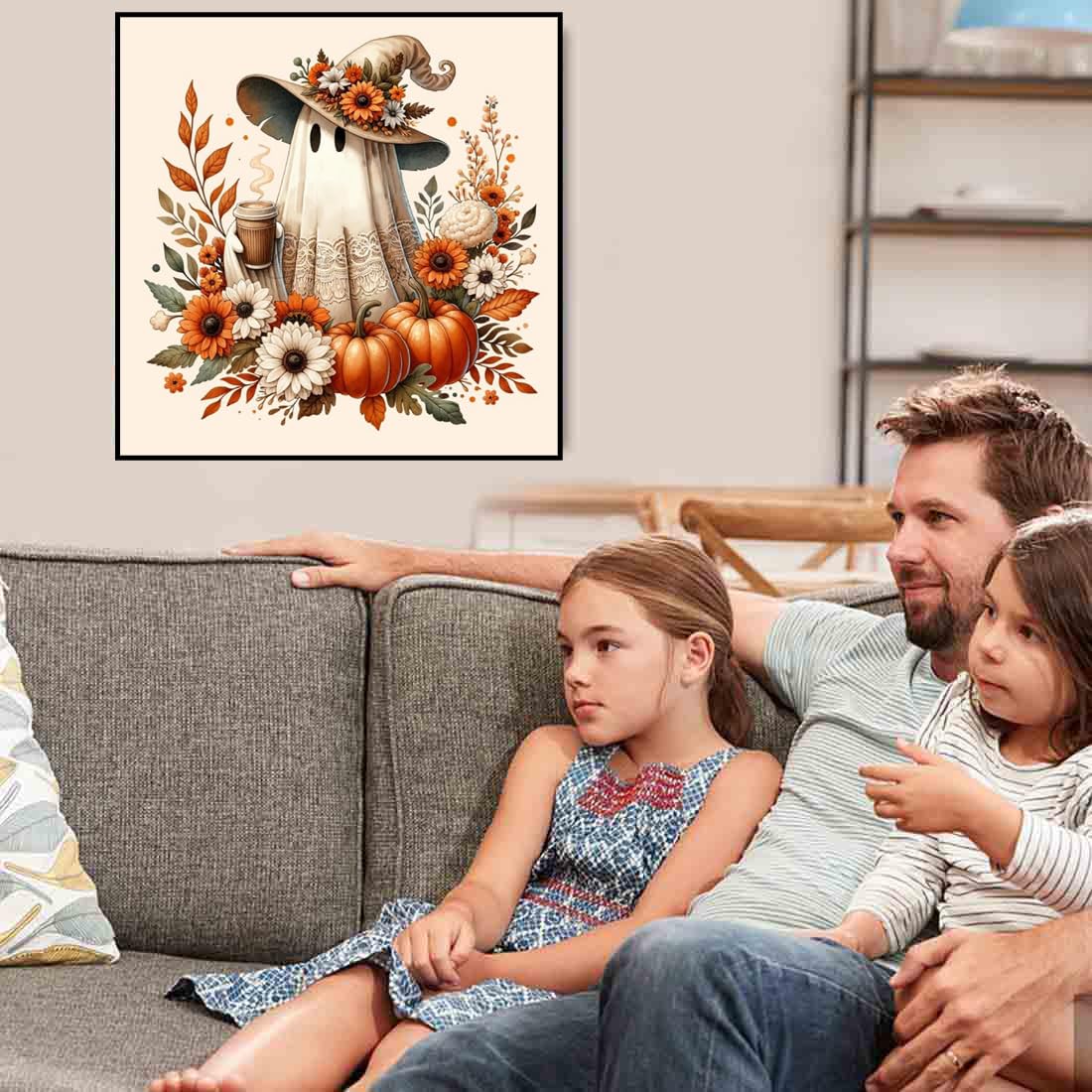 VIGEGU Fall Ghost Paint by Numbers Kit for Adults with Framed,Thanksgiving Paint by Number DIY Acrylic Adult Paint by Number Kits for Wall Decor 10x10in VIGEGU