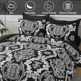 WONGS BEDDING 7 Pieces Comforter Set King Size, Black White Texture Bedding Set for All Season, Damask Soft and Breathable Bed in a Bag with Comforter, Flat Sheet, Fitted Sheet, Pillowcases & Shams WONGS BEDDING