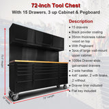 UYRIE 72-Inch Stainless Steel Rolling Tool Chest with 15 Drawers + 3 Upper Cabinets, Mobile Workbench, Assembled Large Tool Box Lockable Storage Cabinet with Wheels for Garage Workshop, Matte Black UYRIE