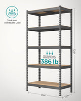 SONGMICS 5-Tier Storage Shelves, Garage Storage, Boltless Assembly, Adjustable Shelving Unit, 17.7 x 35.4 x 70.9 Inches, Load 1929 lb, for Shed Warehouse Basement Kitchen, Gray UGLR450G01 SONGMICS